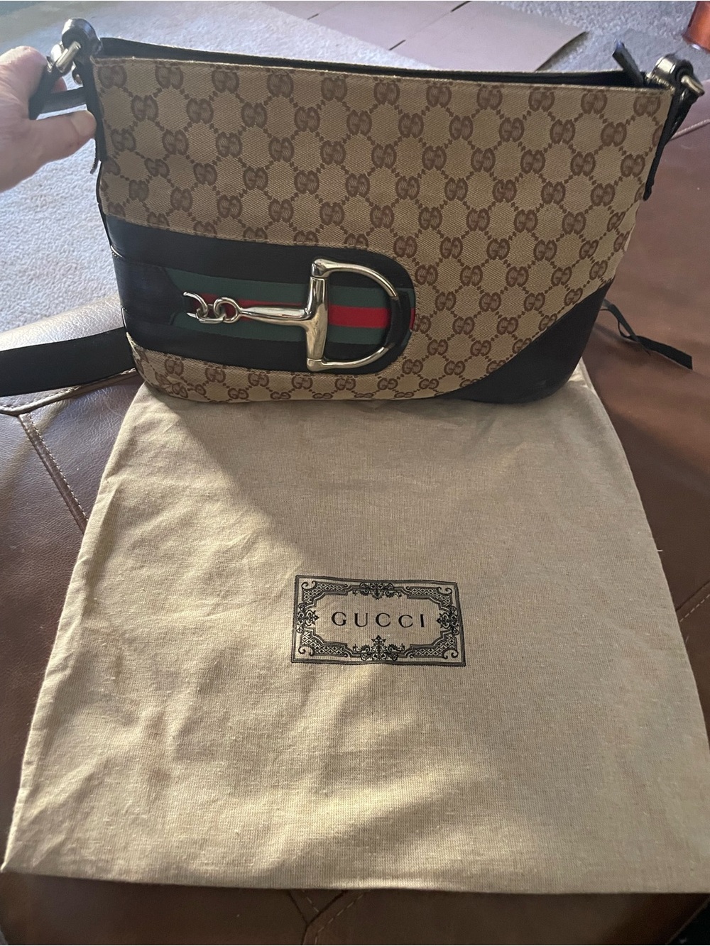 Gucci Hasler Horsebit Monogram Purse in Beige & Brown - Picture 3 of 14